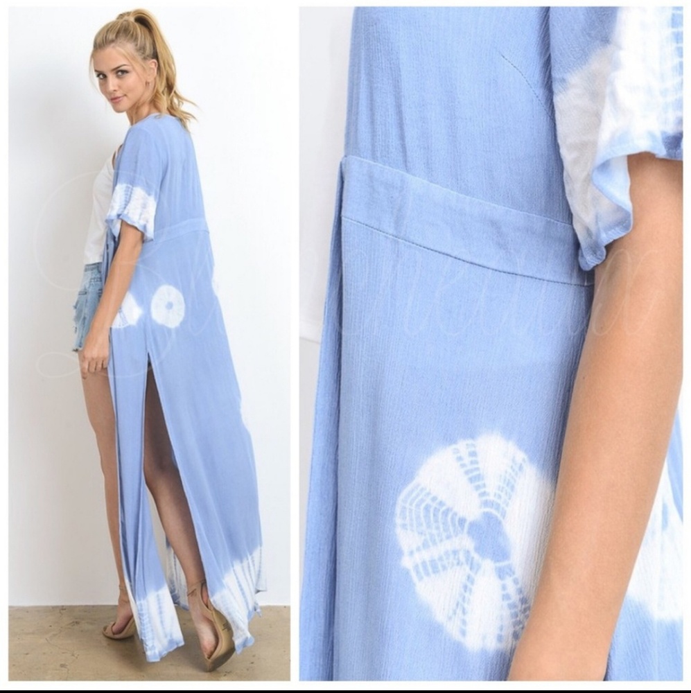 🎉HP ONLY SMALL Maxi Kimono Blue White Tie-dye - Picture 2 of 3